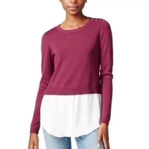 New Maison Jules Savory Wine Layered Look Sweater